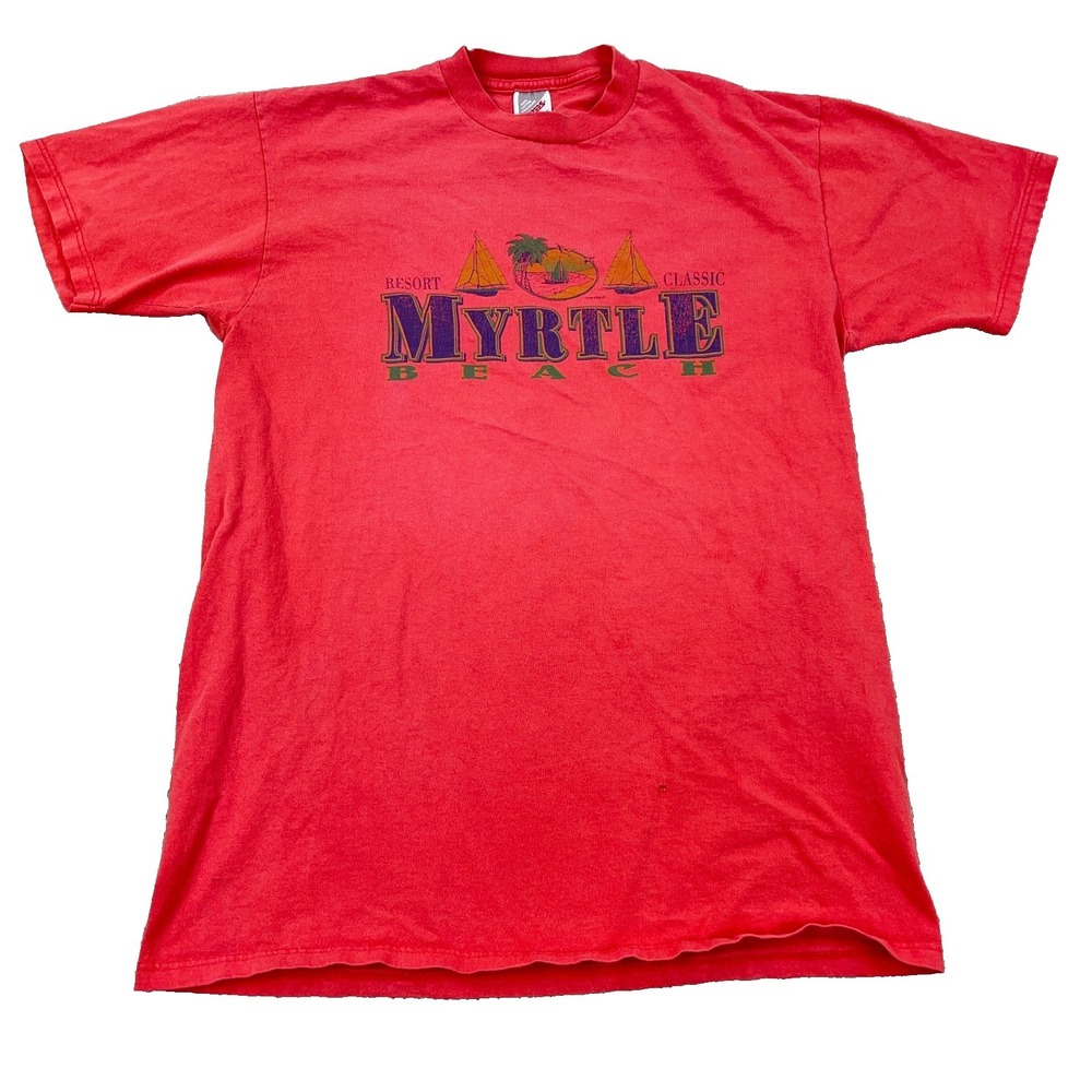 Vintage Myrtle Beach Shirt Men Large Pink 80s 90s Tee Sailboat Nautical Adult *